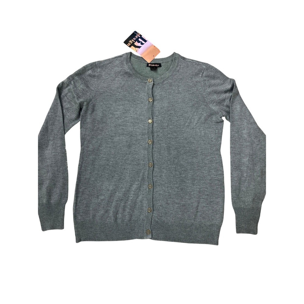 BYdesign Women's Medium Gray Button Front Cardigan Sweater‎ Long Sleeve